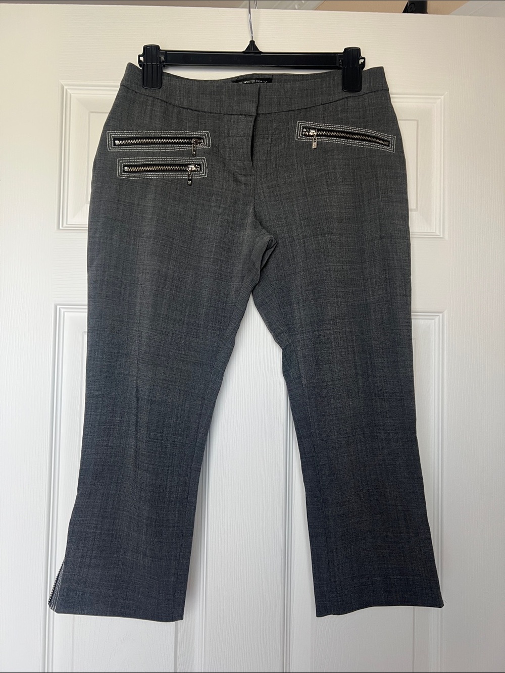 bebe Gray Cropped Dress Pants with Silver Zippers